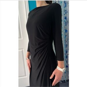 Vintage 1990’s Ralph Lauren Black Asymmetrical Draped Midi Dress / Minimalist